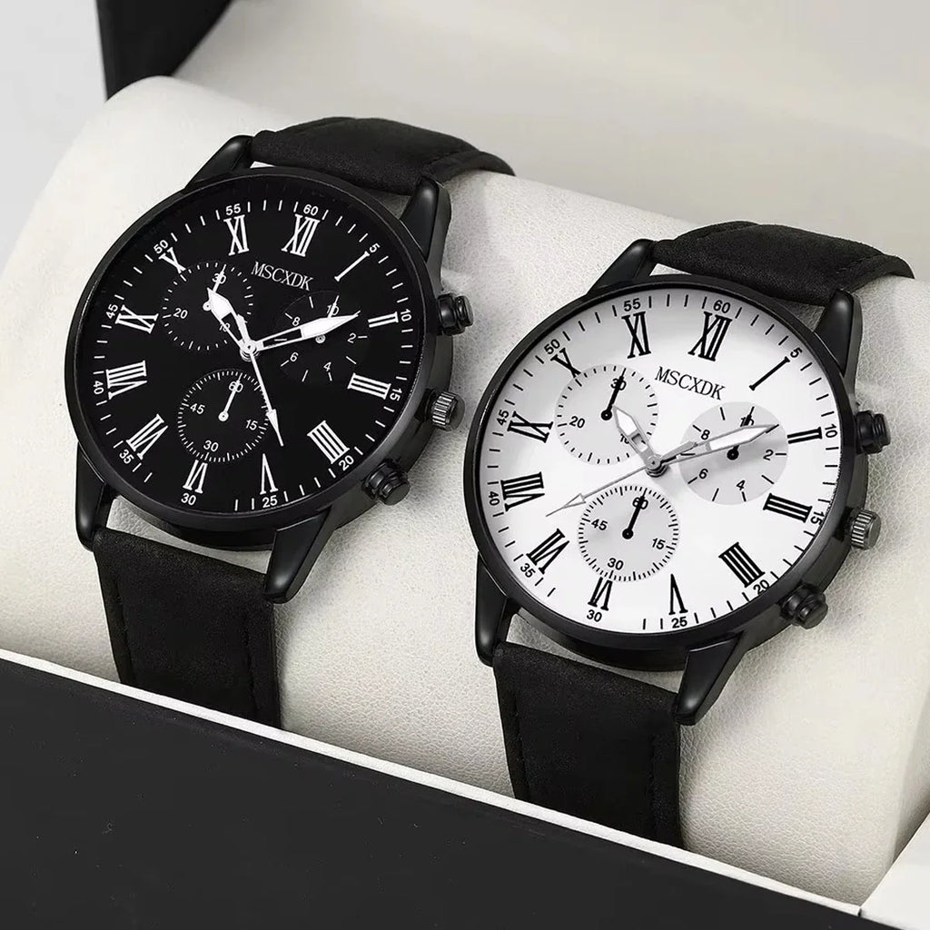 Men's Business Quartz Watch Black & White Belt Strap | Qme Quartz Wristwatch Qme