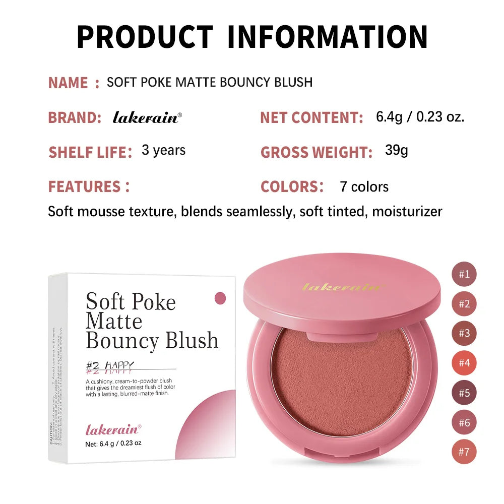 Bouncy Matte Cream Blush with Brush – Buildable Soft Focus Cream Blush Qst