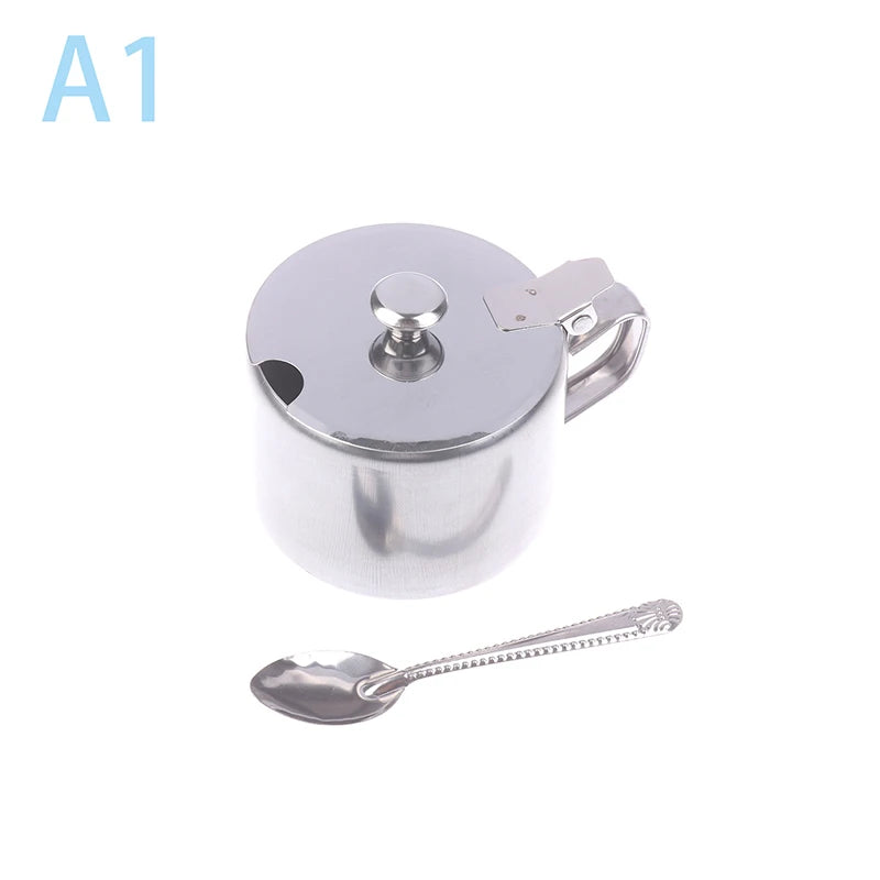 Stainless Steel Spice Jar with Lid, Handle & Spoon – Dustproof Spice Storage Jar Qst 75MM