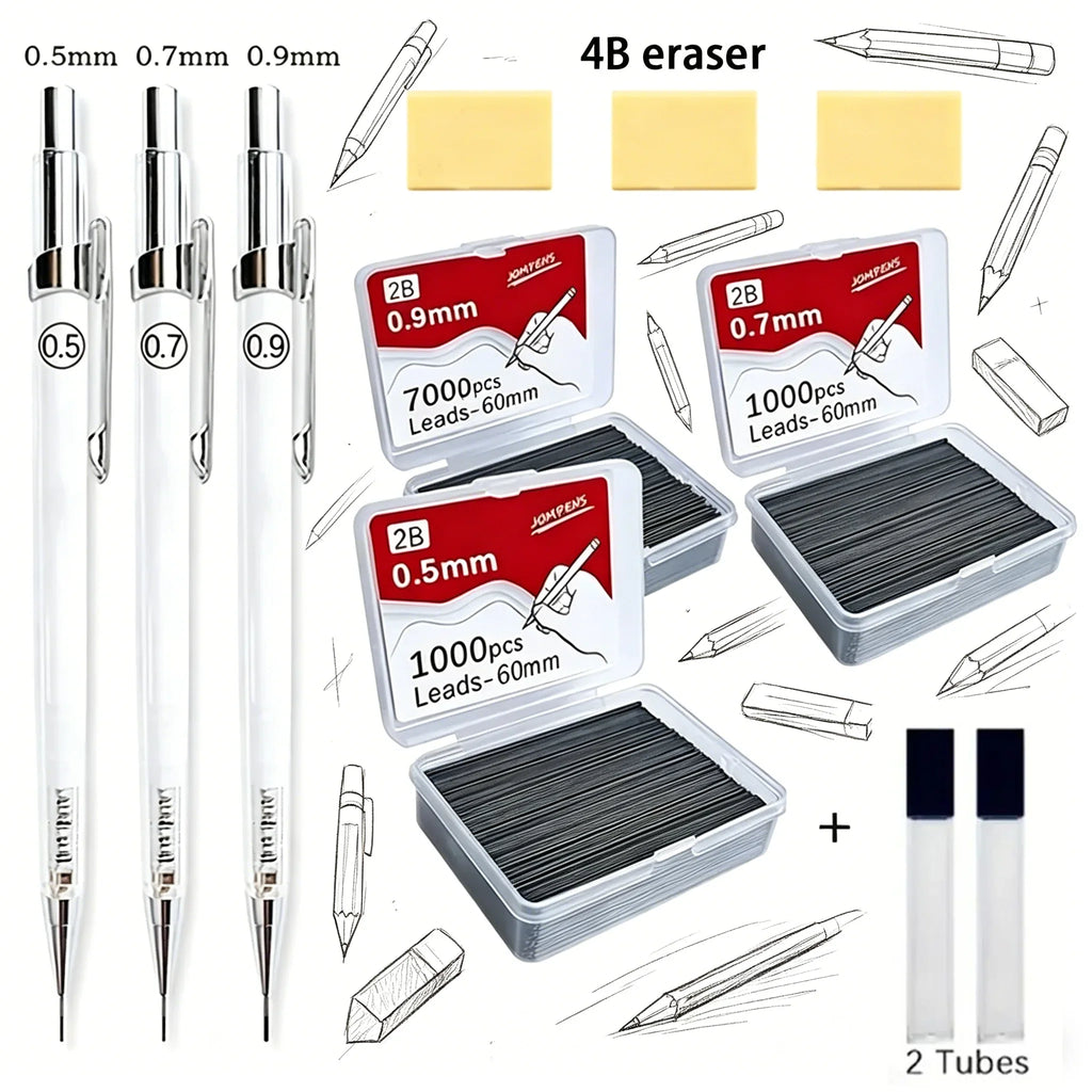 Transparent Mechanical Pencil 0.5 & 0.7mm with 2B Lead Refills Mechanical Pencil Set Qme