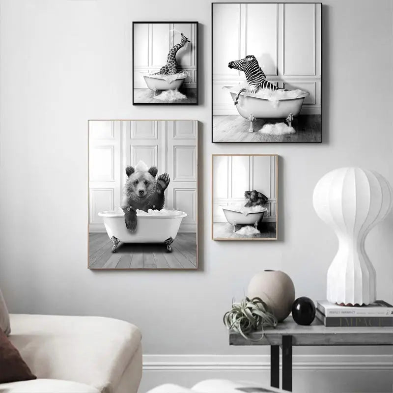 Nordic Animal Canvas Wall Art – Black & White Bathroom Poster Canvas Wall Art Qst
