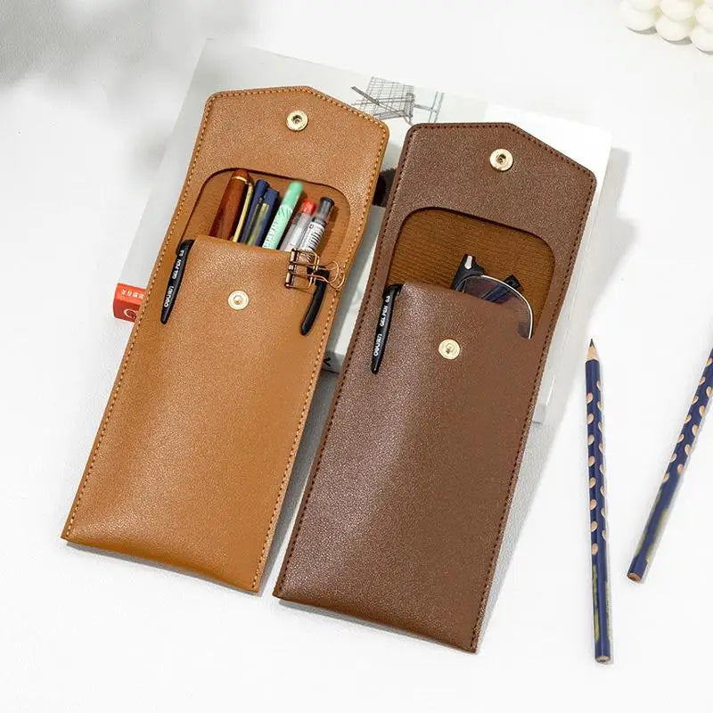 Faux Leather Large Capacity Multi-Slot Pencil Case Pouch Pencil Case Pouch Qme