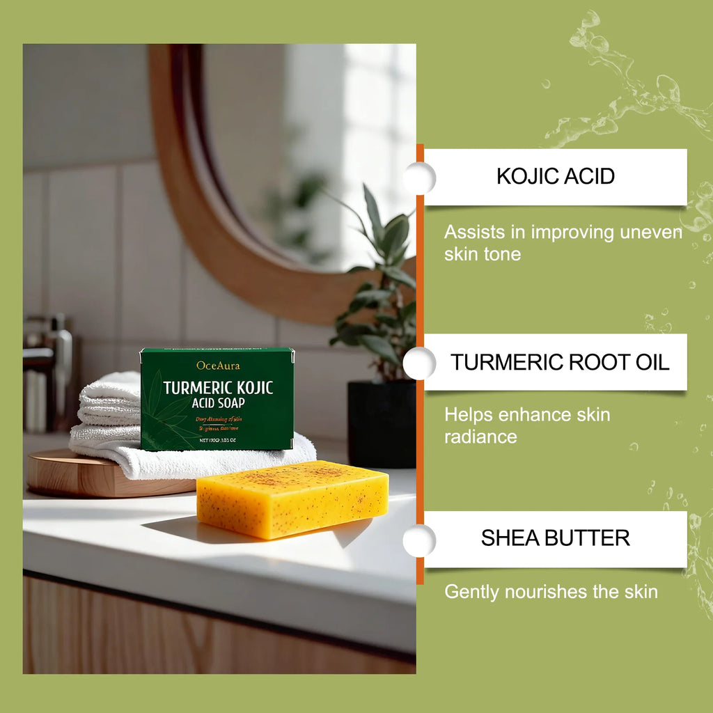 OceAura Turmeric & Kojic Acid Brightening Soap 100g Brightening Cleansing Bar Qst