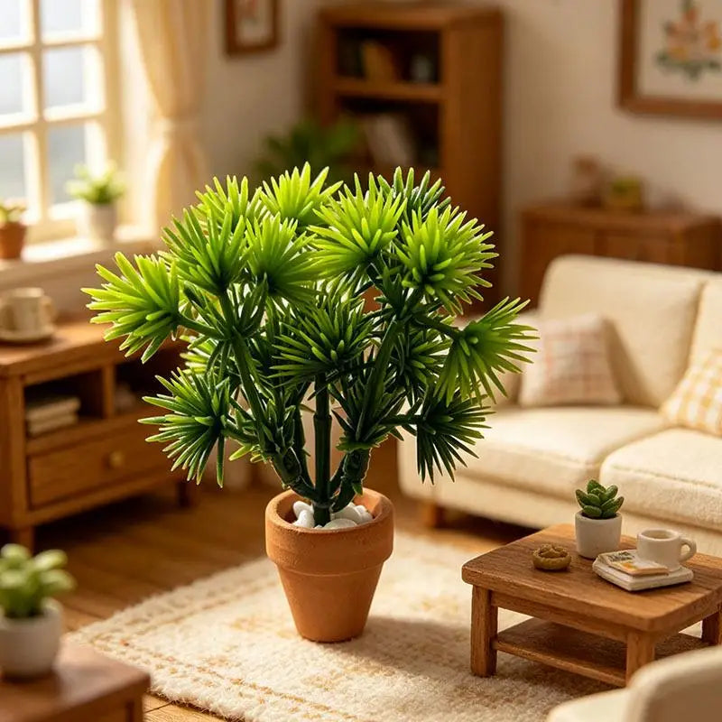 Miniature Pine Needle Potted Plant – 1:12 Dollhouse Greenery Dollhouse Miniature Plant Qme