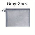 2-Piece Nylon Zipper Mesh Bag – Travel & Cosmetic Organizer Mesh Travel Pouch Set Qme 2pcs Gray
