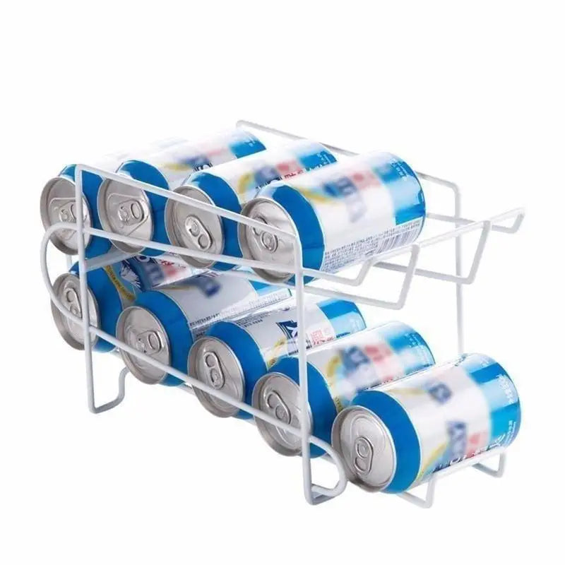 Iron Double-Layer Soda Can Rolling Shelf – 2-Tier Organizer Can Storage Rack Qme