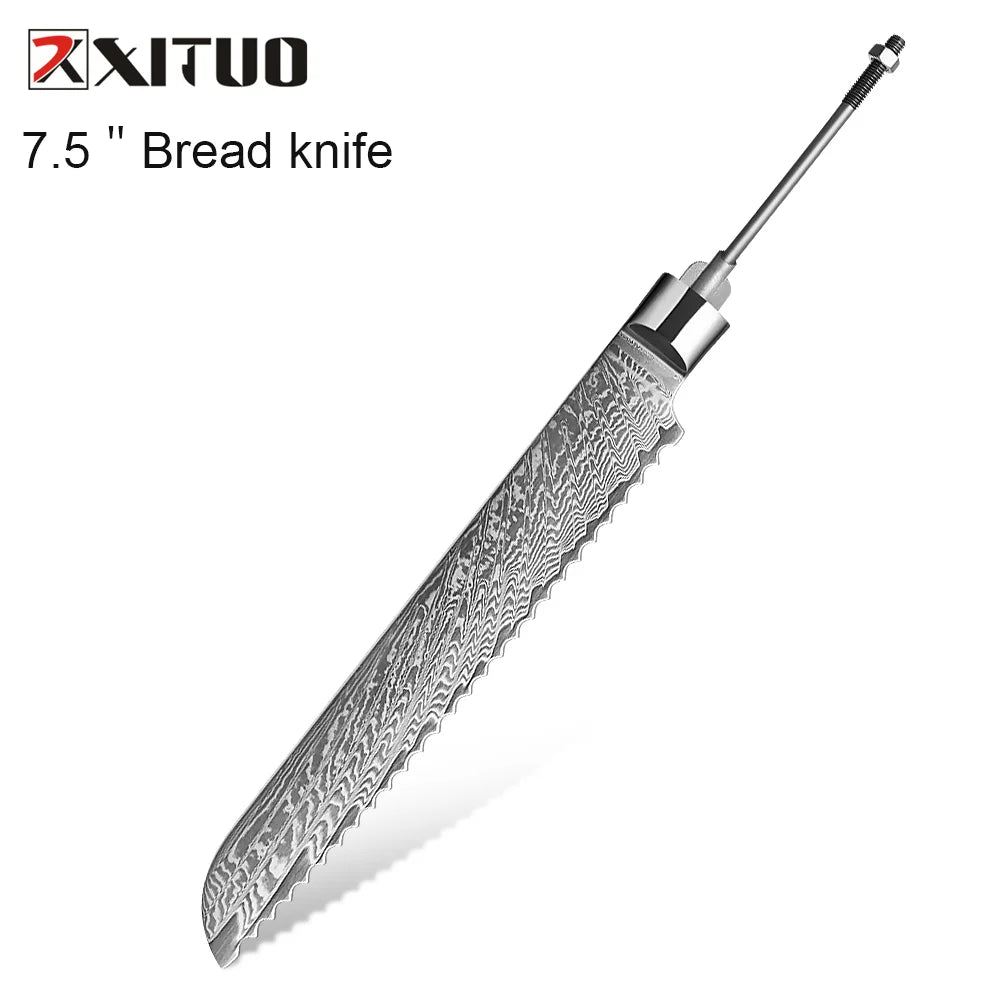XITUO 67-Layer Damascus Steel Blank Blade Kitchen Knife Set 1-7 PCS Damascus Knife Blank Qst Bread Knife