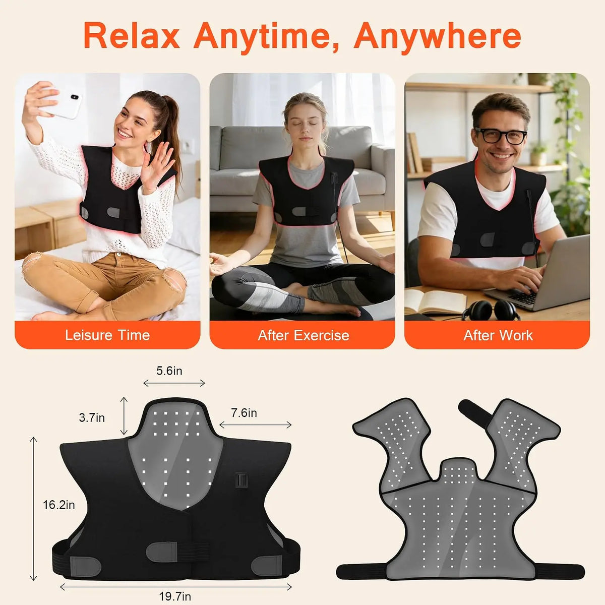 Red Light Therapy Neck & Shoulder Wrap – 165 LEDs 660nm 850nm Red Light Therapy Wrap Qst
