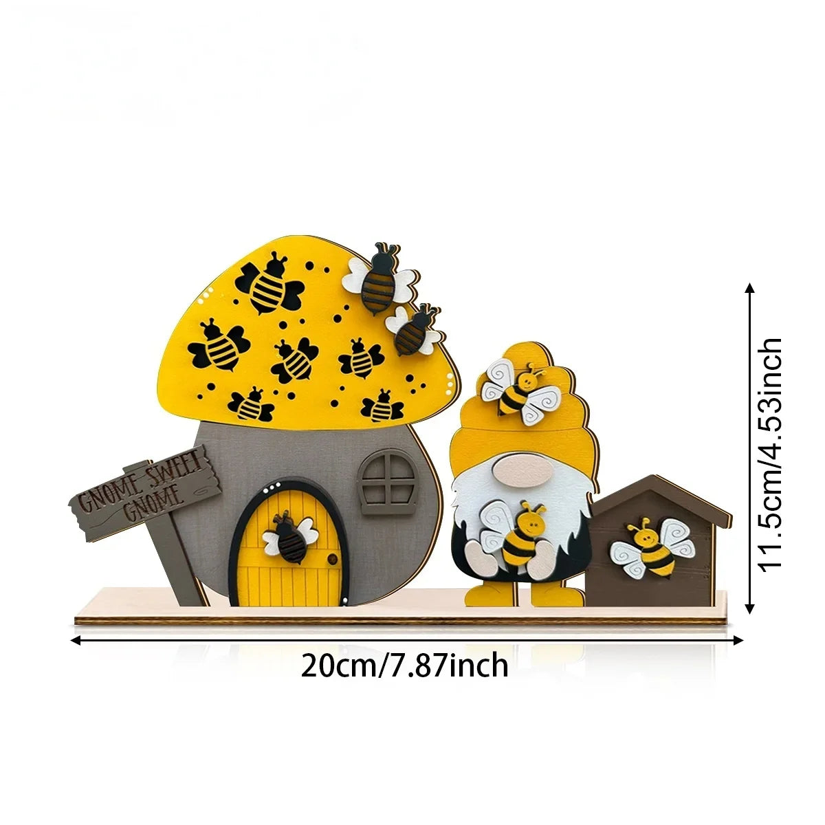 Wooden Bee Mushroom House Desktop Ornaments | Summer Decor Wooden Desktop Ornament Qme