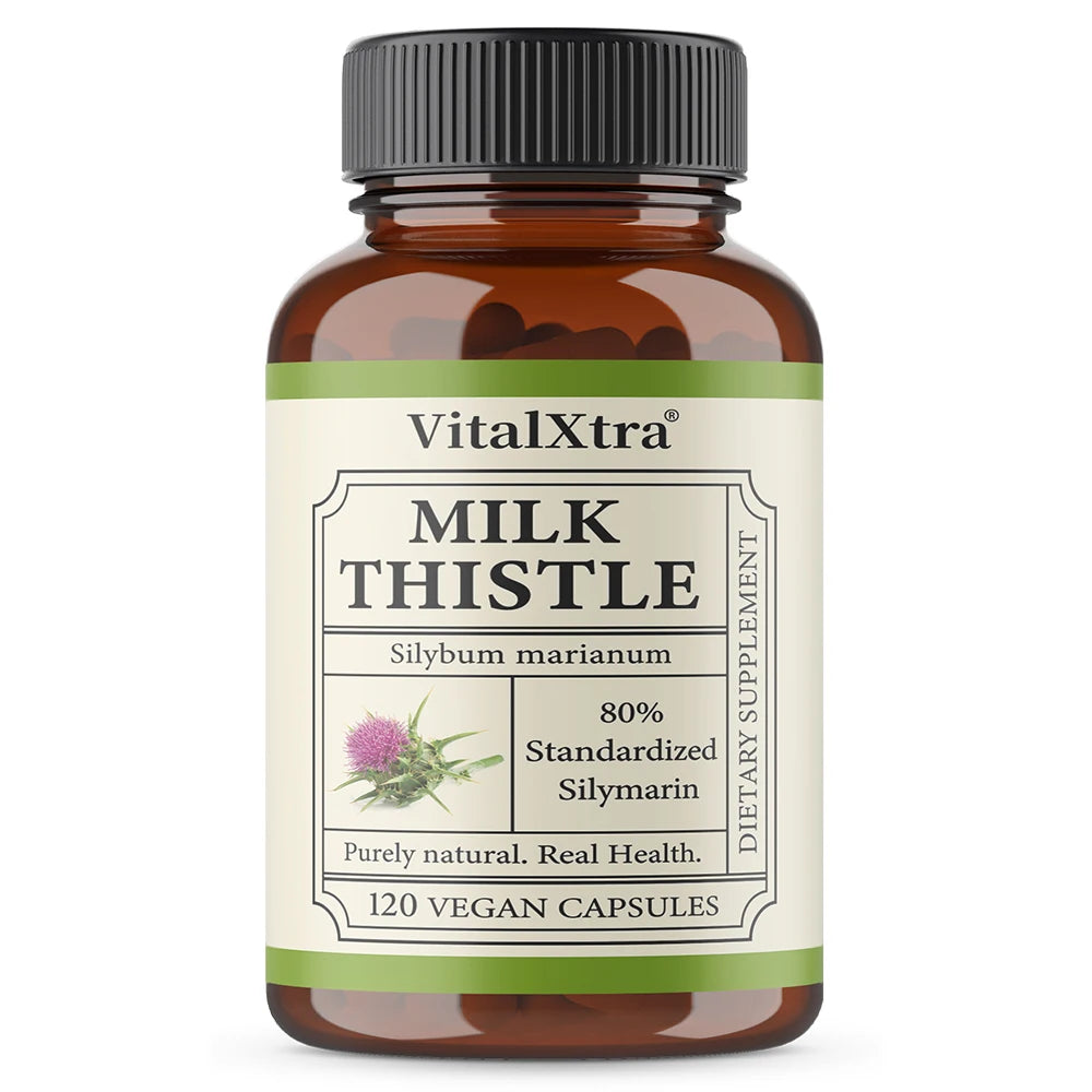 VITALXTRA Organic Milk Thistle Capsules – Liver & Detox Support Herbal Supplement Qst 120 count-1 bottle