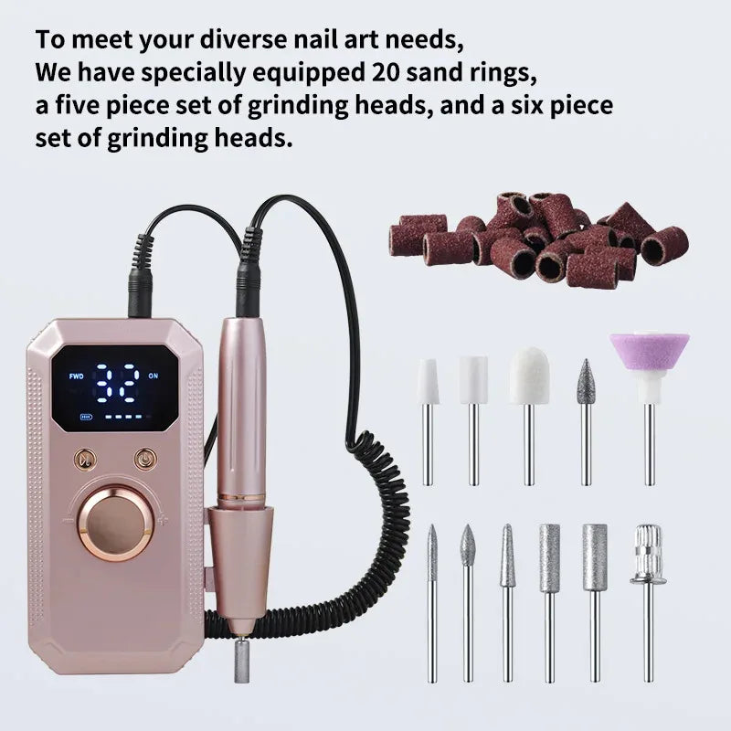 Qme Electric Nail Drill – HD Display & Multi-Head | Portable Electric Nail Drill Qme