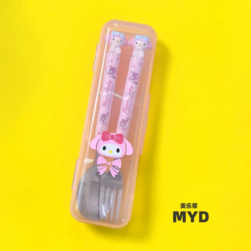 Hello Kitty Kuromi Kids Portable Stainless Steel Spoon Set Kids Cutlery Set Qme 2