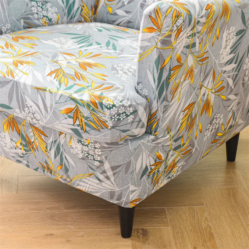 Elastic Printed High Back Wing Armchair Slipcover 2-Piece Chair Slipcover Qst