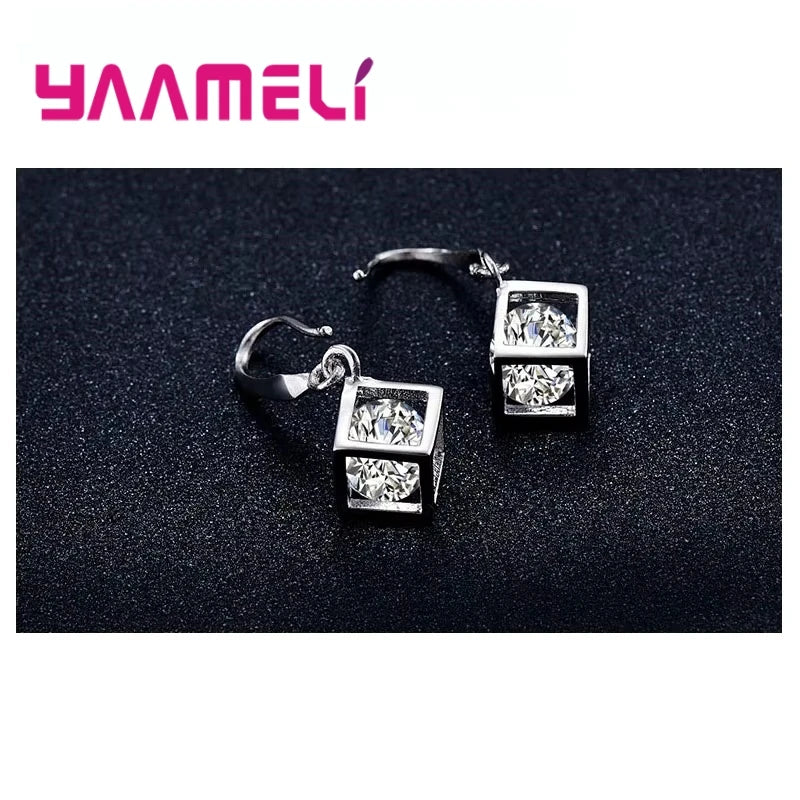 925 Sterling Silver Cubic Zirconia Necklace & Earring Set Silver Jewelry Set Qme