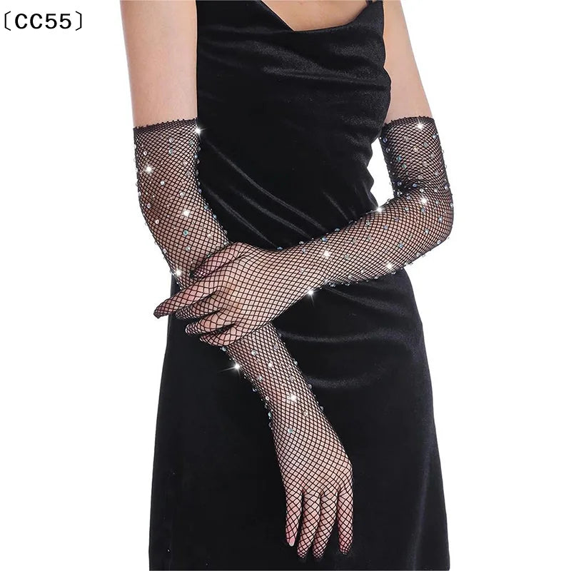Women's Sparkling Mesh Net Elastic Gloves | Tatted Polyester Fashion Mesh Gloves Qst