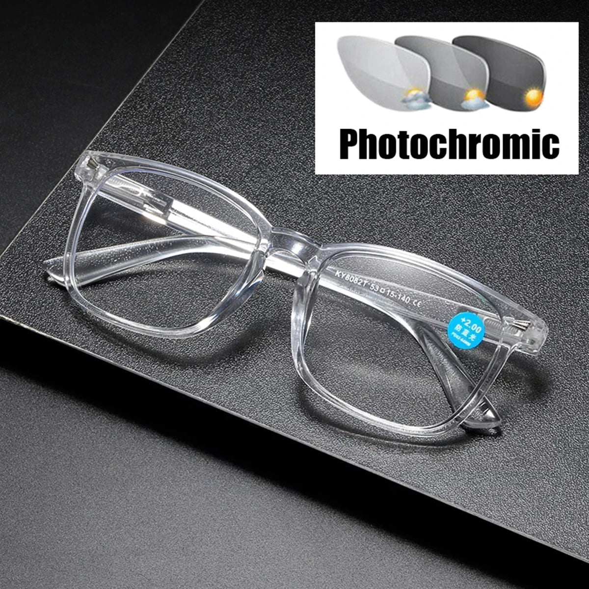 VOPHA Square Photochromic Reading Glasses Anti-UV +1.0–+3.0 Photochromic Reading Glasses Qst