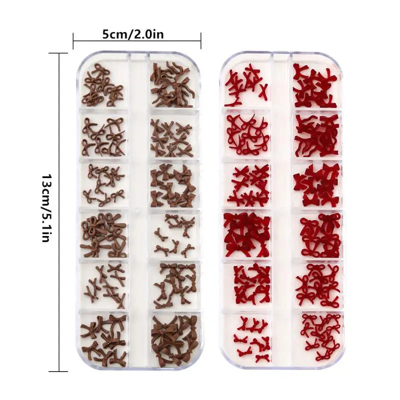 12-Grid Bow Nail Art Charms Box – 3D DIY Manicure Decor Nail Art Charms Qme