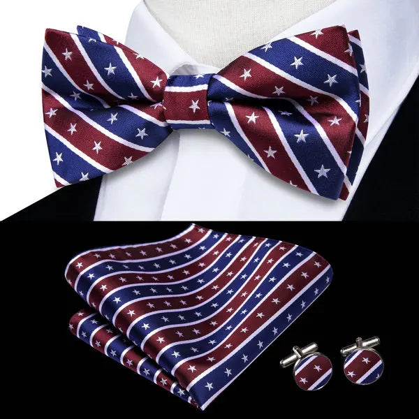 Men's Pre-Tied Bow Tie, Hanky & Cufflinks Set – Solid & Floral Bow Tie Gift Set Qme LDLH2612