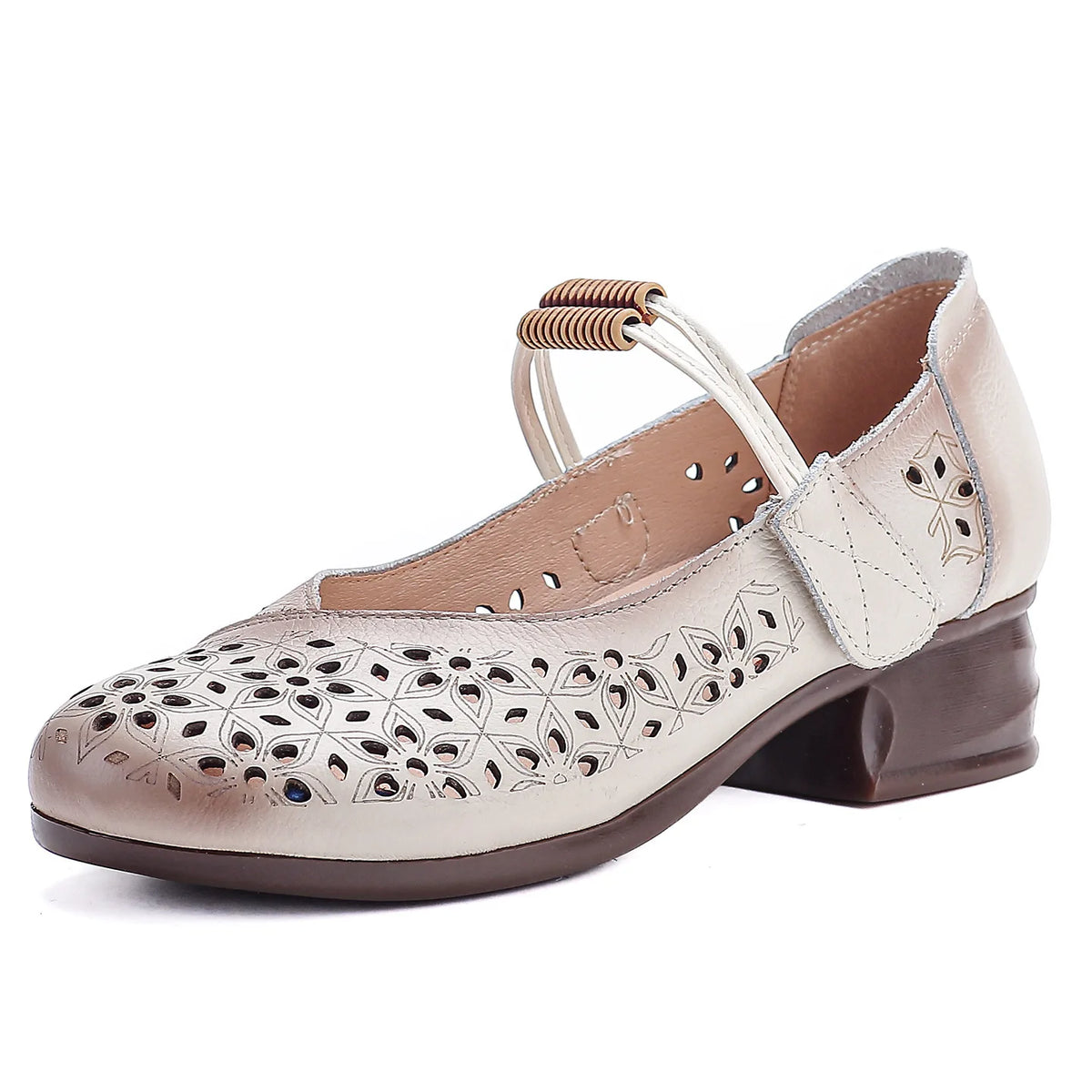 Women's Mary Jane Block Heel Sandals – Retro Buckle Casual Shoes Block Heel Sandals Qst Beige 40