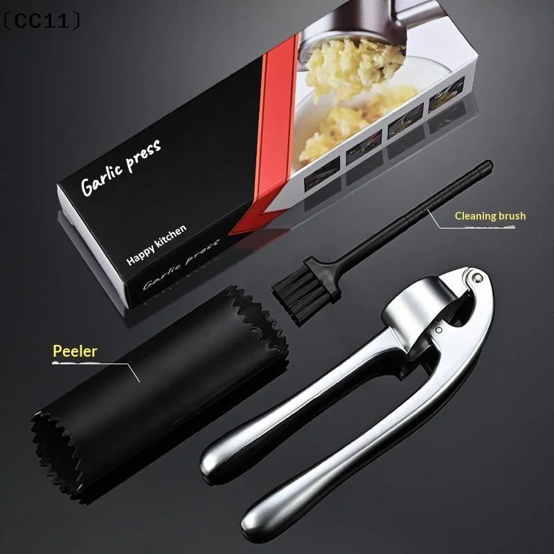 Zinc Alloy Garlic Press Set with Peeler & Cleaning Brush Garlic Press Set Qme Default Title