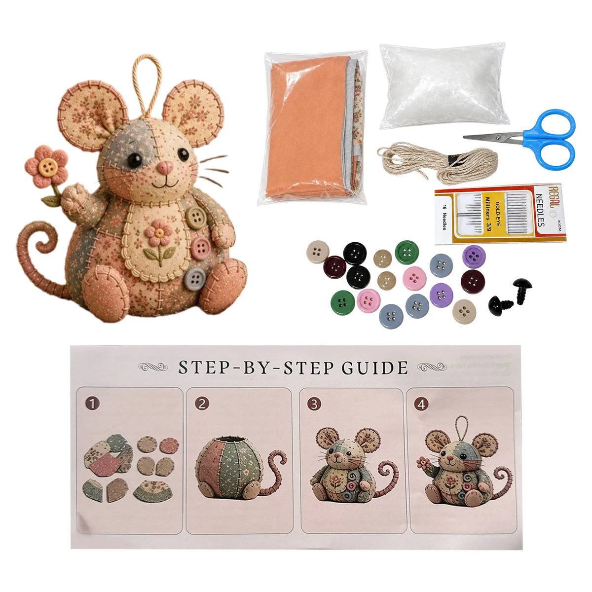 Patchwork Mouse DIY Sewing Kit | Beginner Craft Set DIY Sewing Kit Qme B One Size