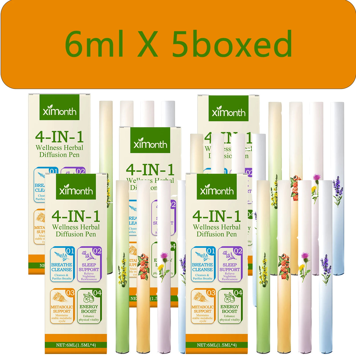 4-in-1 Herbal Aromatherapy Diffuser Pen – 4pcs Set Aromatherapy Inhaler Pen Qst 6ml X 5boxed