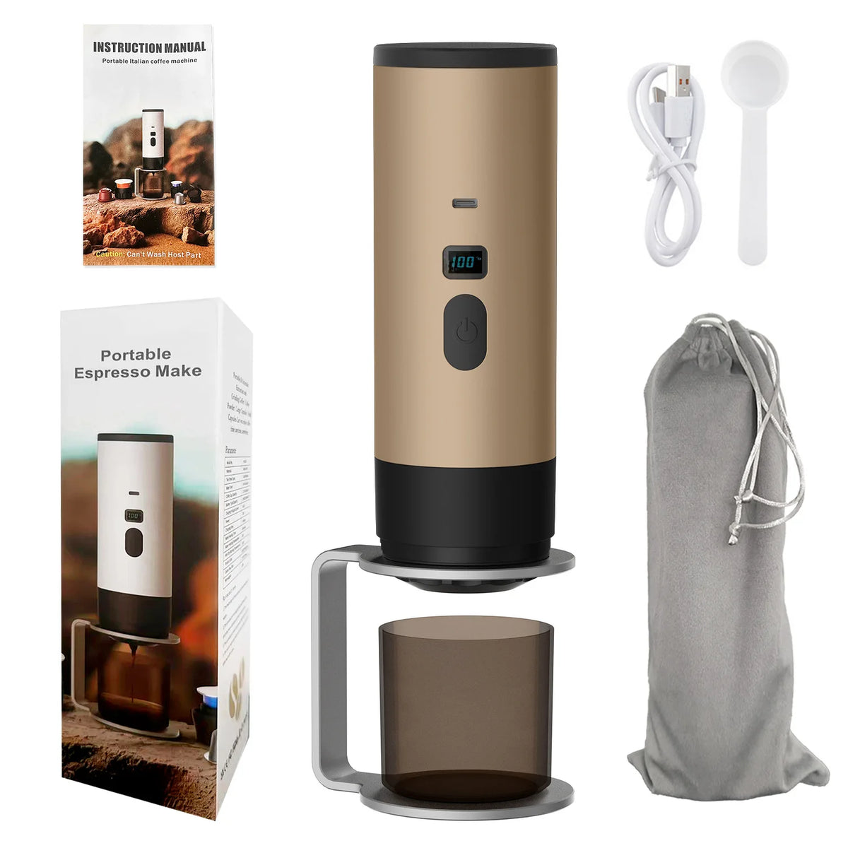 HAOYUNMA Portable Capsule Espresso Maker – Home Office Travel Capsule Espresso Machine Qst Champagne