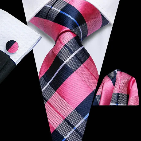 Men's Silk Necktie Pocket Square Cufflinks 3-Piece Set Formal Accessory Set Qme DPTH-HT-LDSN0132