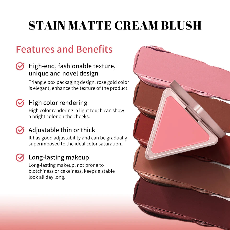Lakerain Triangle Cream Blush – Matte, Long-Lasting Natural Glow Cream Blush Qst