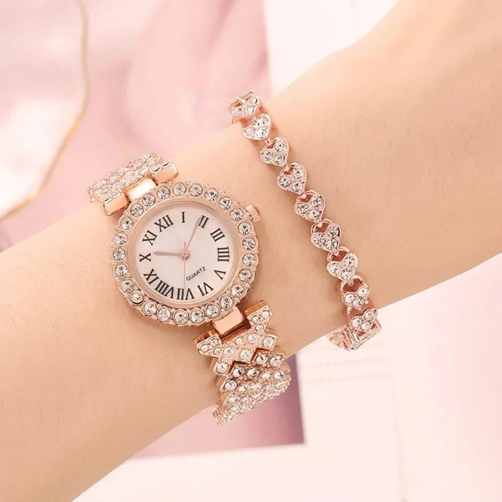 Women's 2-Piece Luxury Rhinestone Watch Set | 3 Colors Rhinestone Watch Set Qme