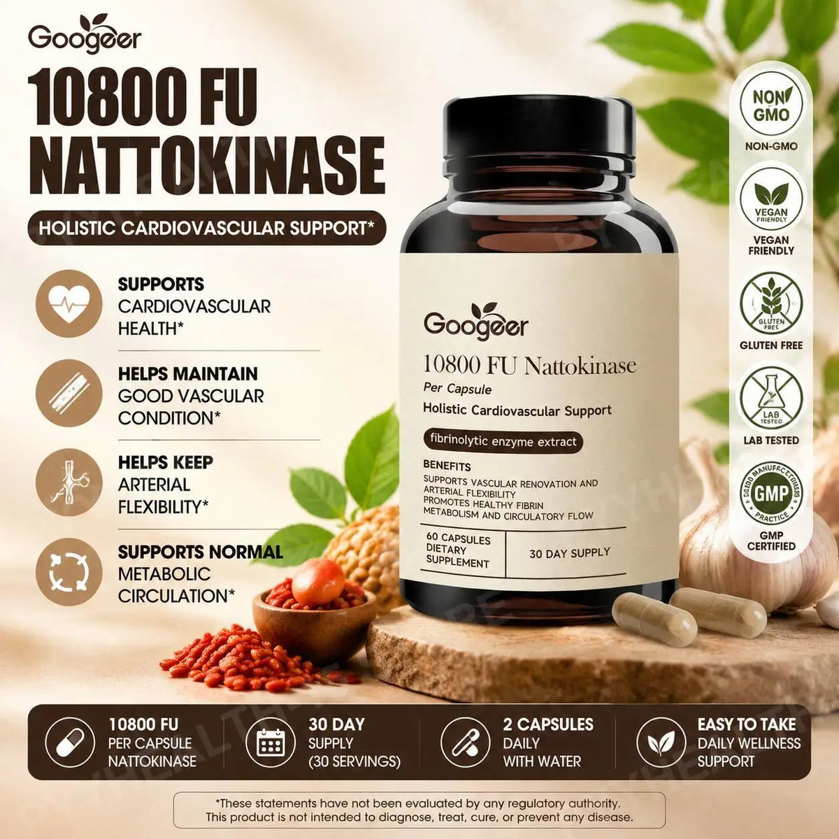 Googeer Enzyme CoQ10 Vegan Capsules – Non-GMO, 60ct Wellness Supplement Qst