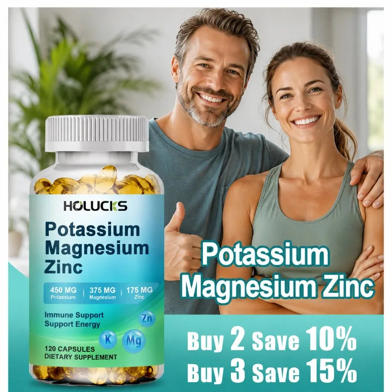 HOLUCKS Potassium Magnesium Zinc Capsules – 120ct Daily Minerals Mineral Supplement Qst
