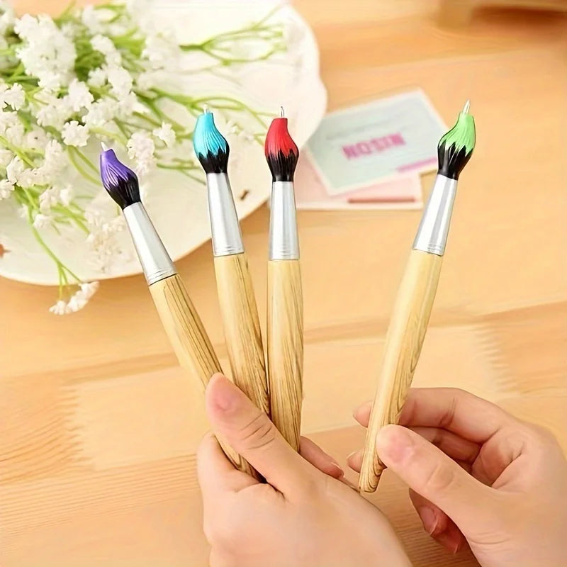 Creative Wood Oil Painting Brush Styling Pen – Smooth Writing Decorative Ballpoint Pen Qme