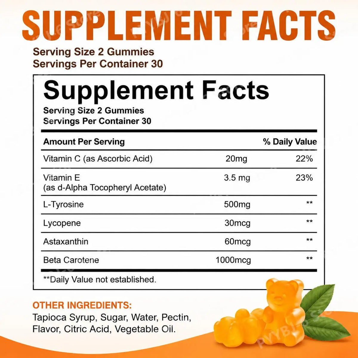 Tanning Gummies – Vitamins C & E, L-Tyrosine, Lycopene | 60ct Skin Glow Supplement Qst