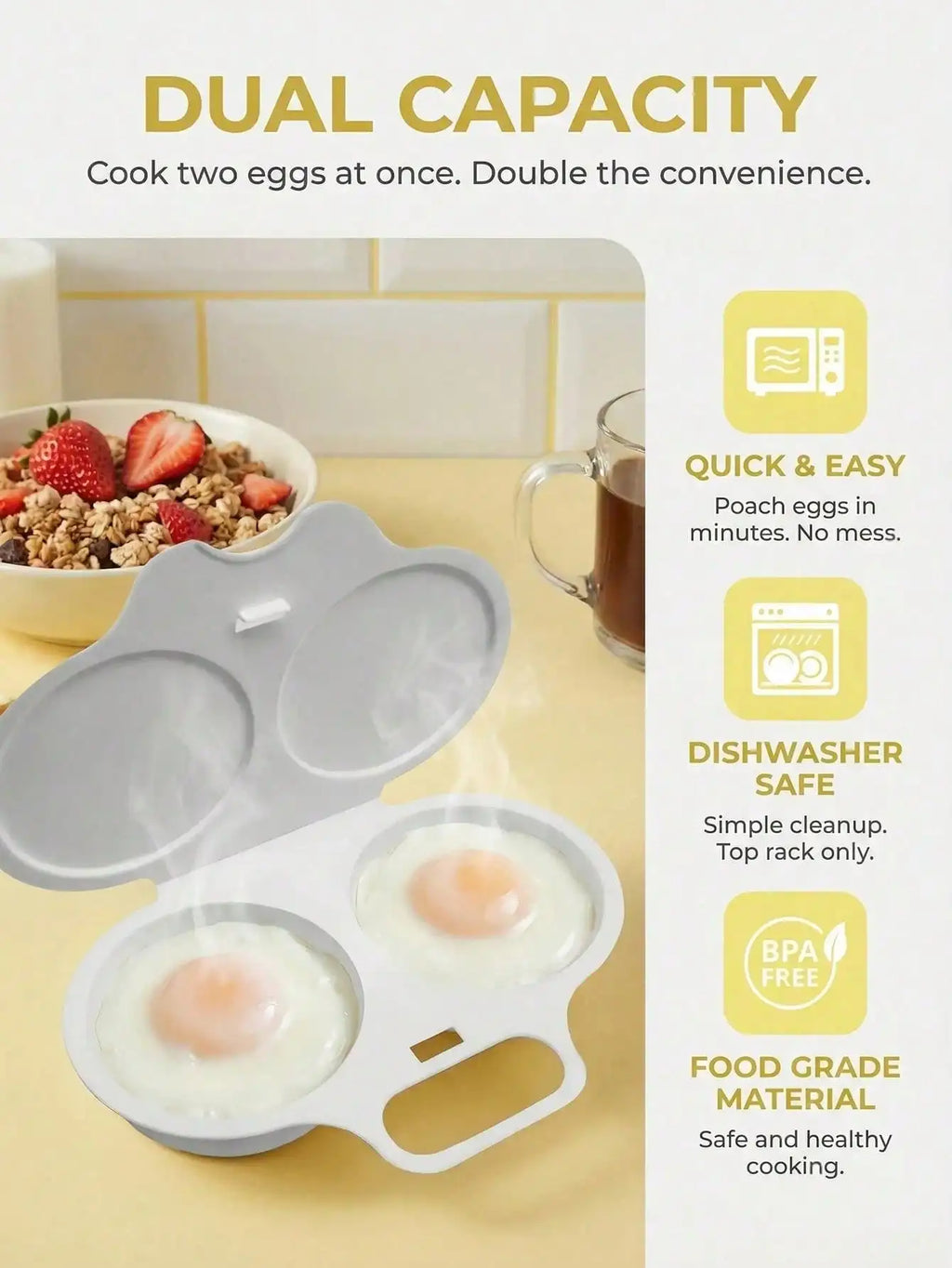Microwave Egg Boiler Cup | Double-Layer Reusable Non-Electric Microwave Egg Cooker Qme