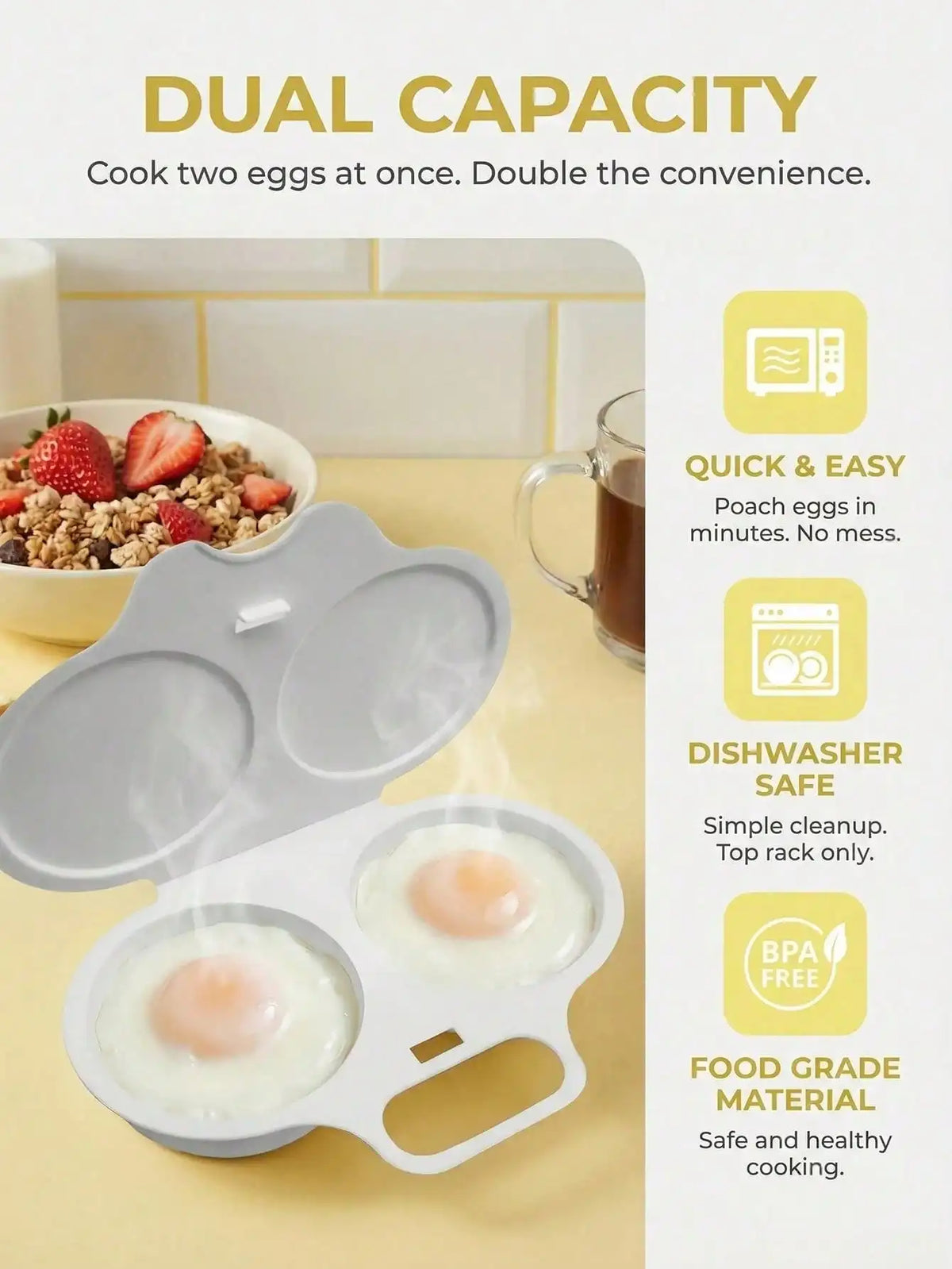 Microwave Egg Boiler Cup | Double-Layer Reusable Non-Electric Microwave Egg Cooker Qme