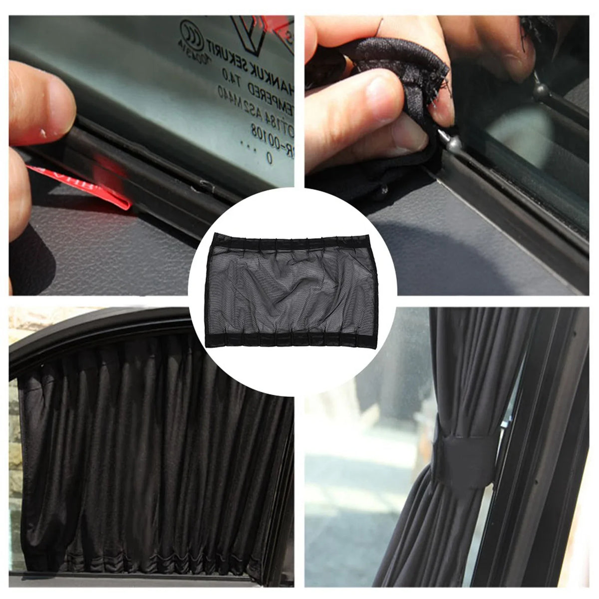 Foldable Car Window Sun Shade Curtains – Adjustable Set of 2 Car Window Sunshade Qme