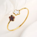 Five Leaf Flower Stainless Steel Open Bangle Bracelet Fashion Bangle Bracelet Qme 15