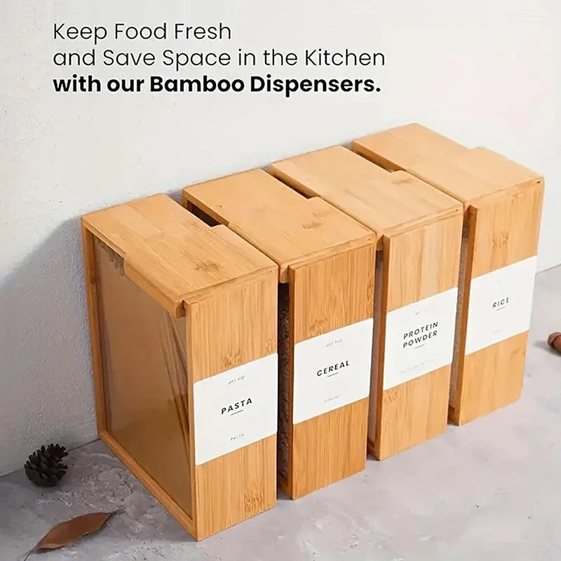 Bamboo Condiment Dispenser Sliding Lid Kitchen Storage Tank Food Storage Dispenser Qme