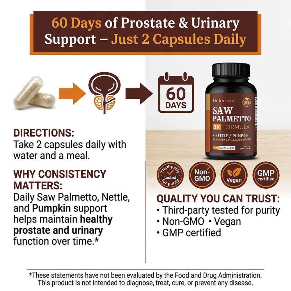 Saw Palmetto 500mg Capsules – Urinary & DHT Blocker | Vegan Herbal Supplement Qst