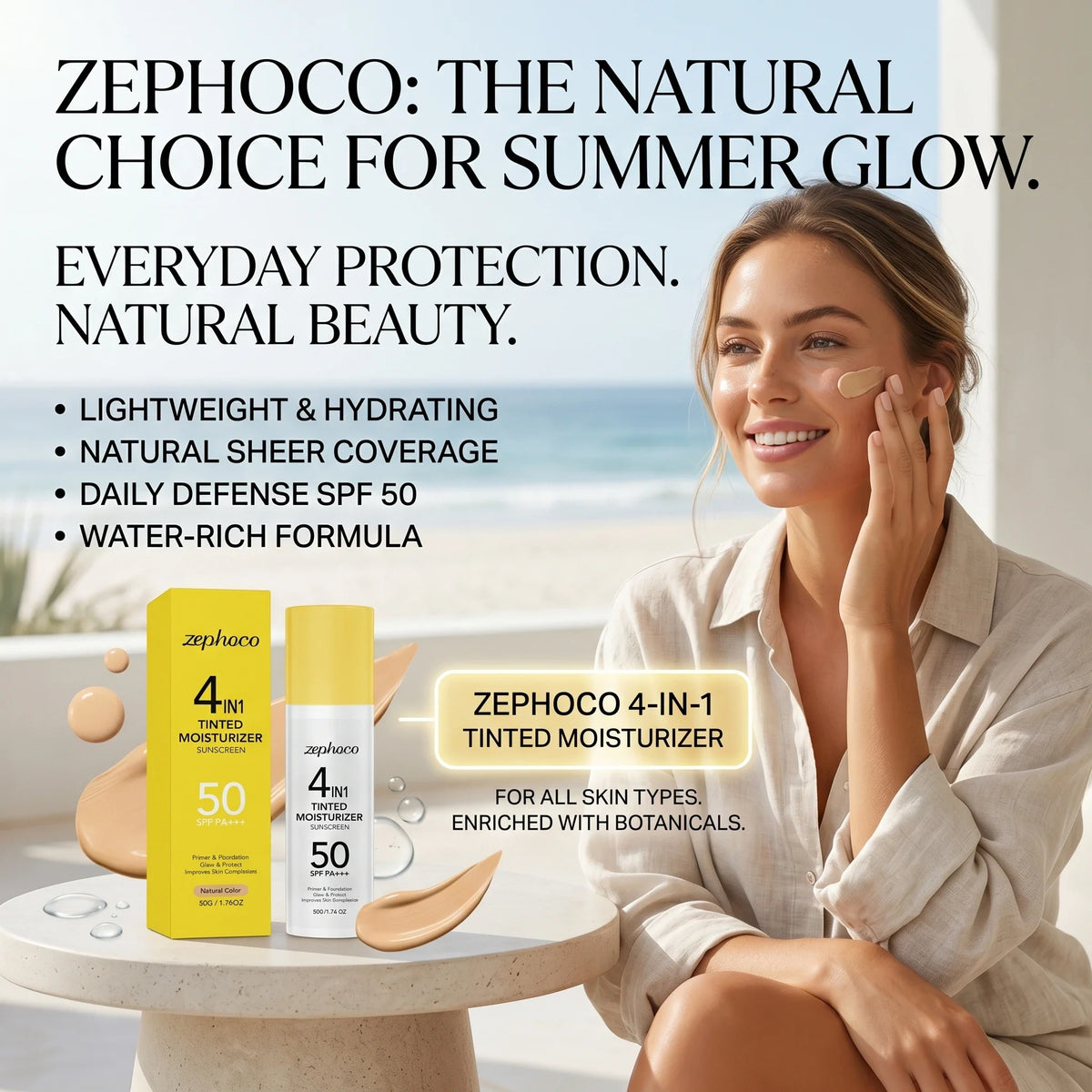 Zephoco Tinted Moisturizer SPF 50 – Even Skin Tone & UV Shield Tinted Moisturizer SPF Qme