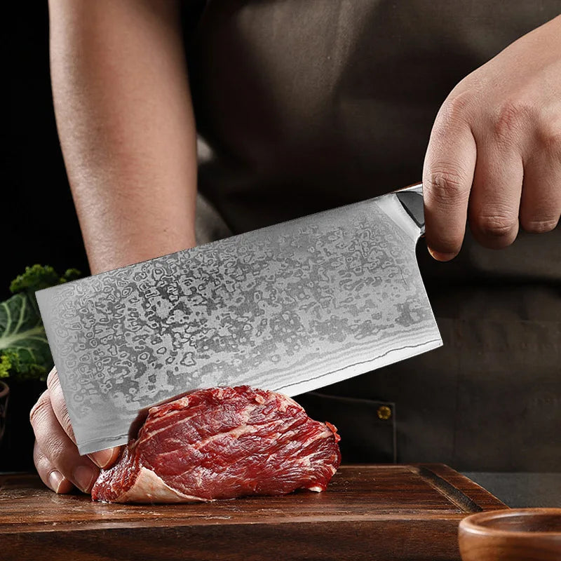 InLeung Damascus Chinese Cleaver – Sharp Utility Kitchen Knife Damascus Kitchen Knife Qst