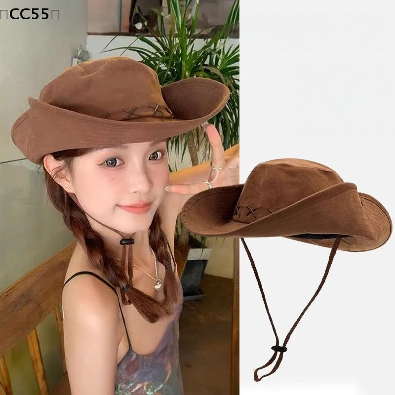 Wide Brim Western Cowboy Hat – Outdoor Sun Hat Women Men Wide Brim Hat Qst