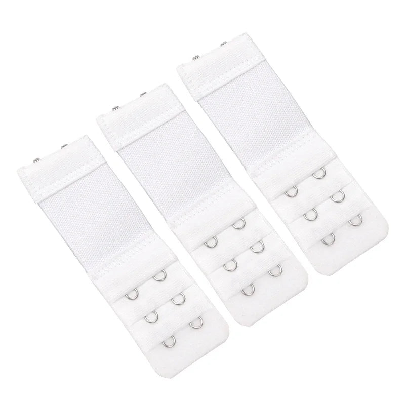 Women's Elastic Bra Extenders – 3-Row Hook, 4 Colors Bra Extender Qme WHITE one size