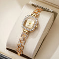 Women's Gold Square Rhinestone Bracelet Quartz Watch Bracelet Watch Qme Gold No Box