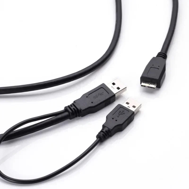 USB 3.0 Micro-B Hard Drive Cable with Dual USB Power Supply USB Data Cable Qme