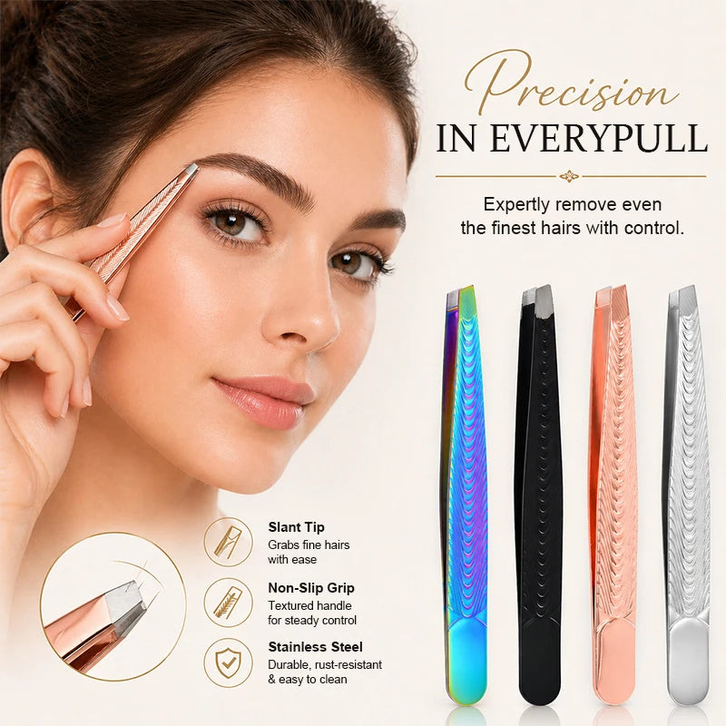 YOUNGCOME Slant Tip Eyebrow Tweezers – Stainless Steel Black Eyebrow Tweezers Qst
