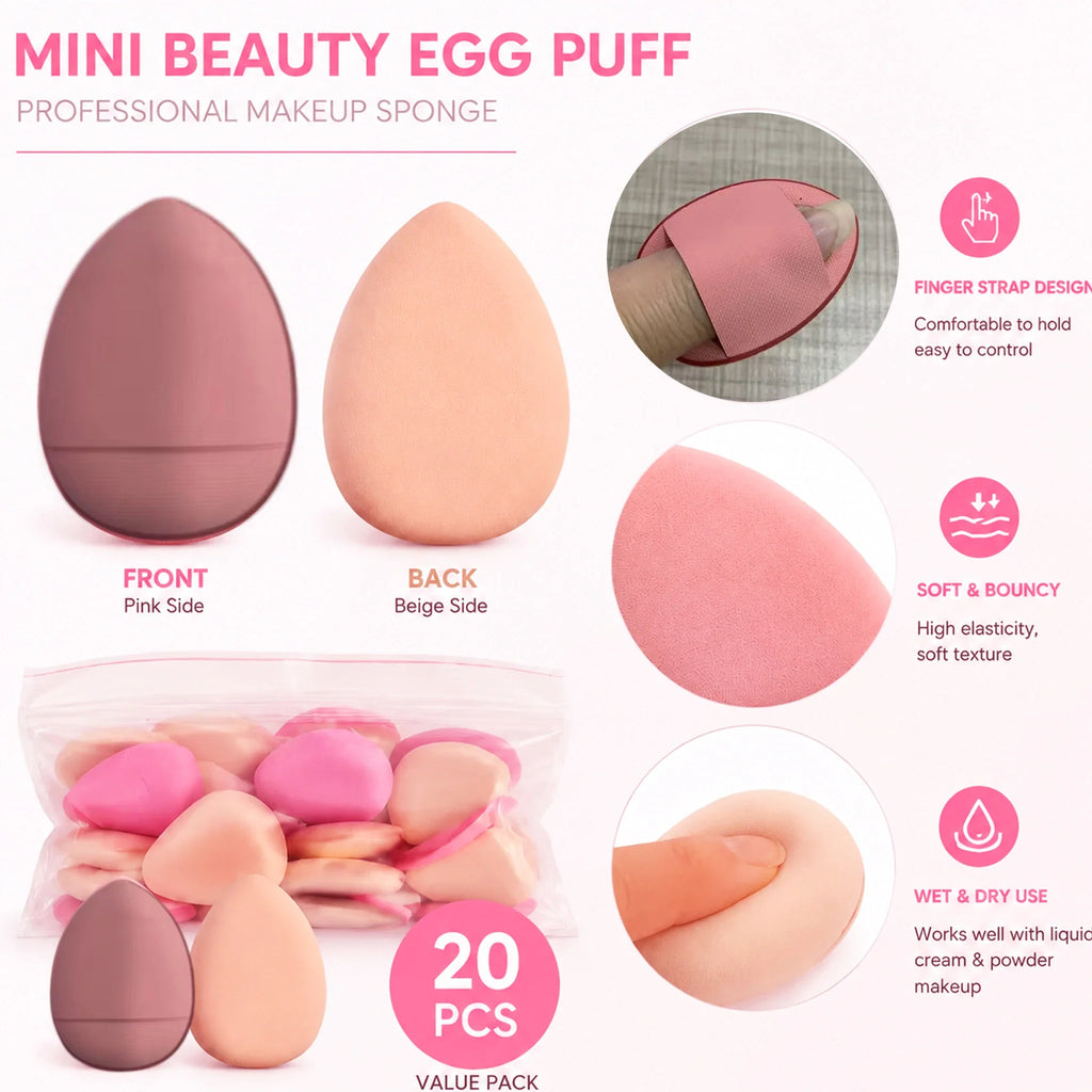Mini Finger Puff Air Cushion Foundation Sponge Set – 20 Pcs Makeup Sponge Applicator Qme pink
