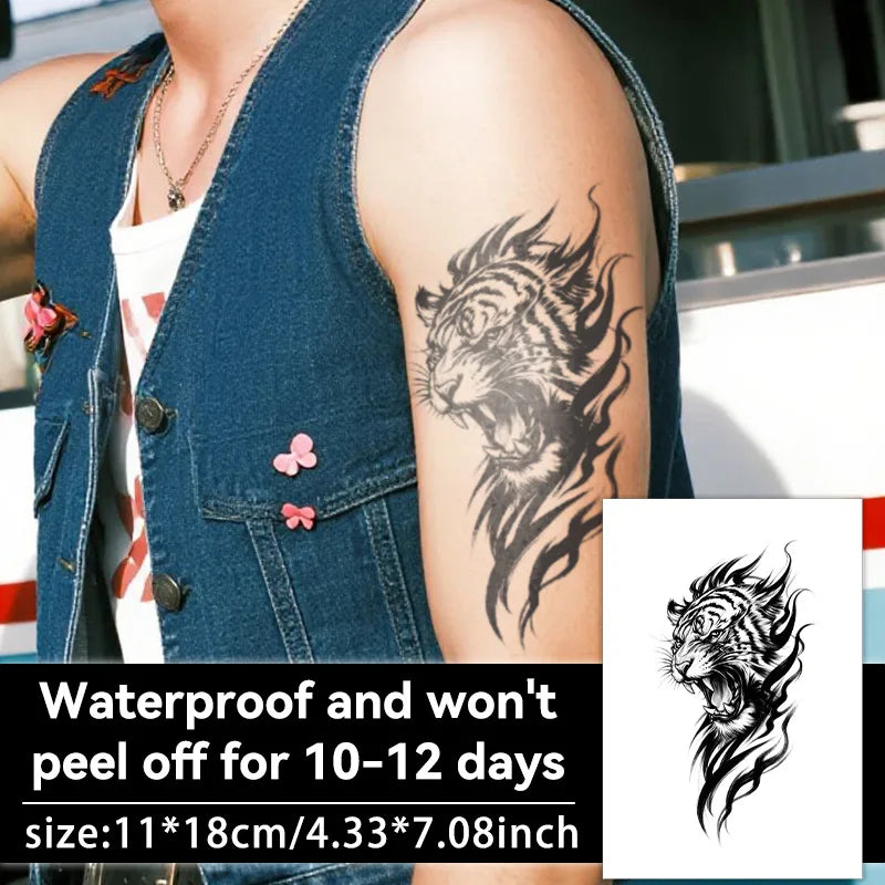 Temporary Herbal Tattoo Sticker – Waterproof Tiger Design Temporary Tattoo Sticker Qme