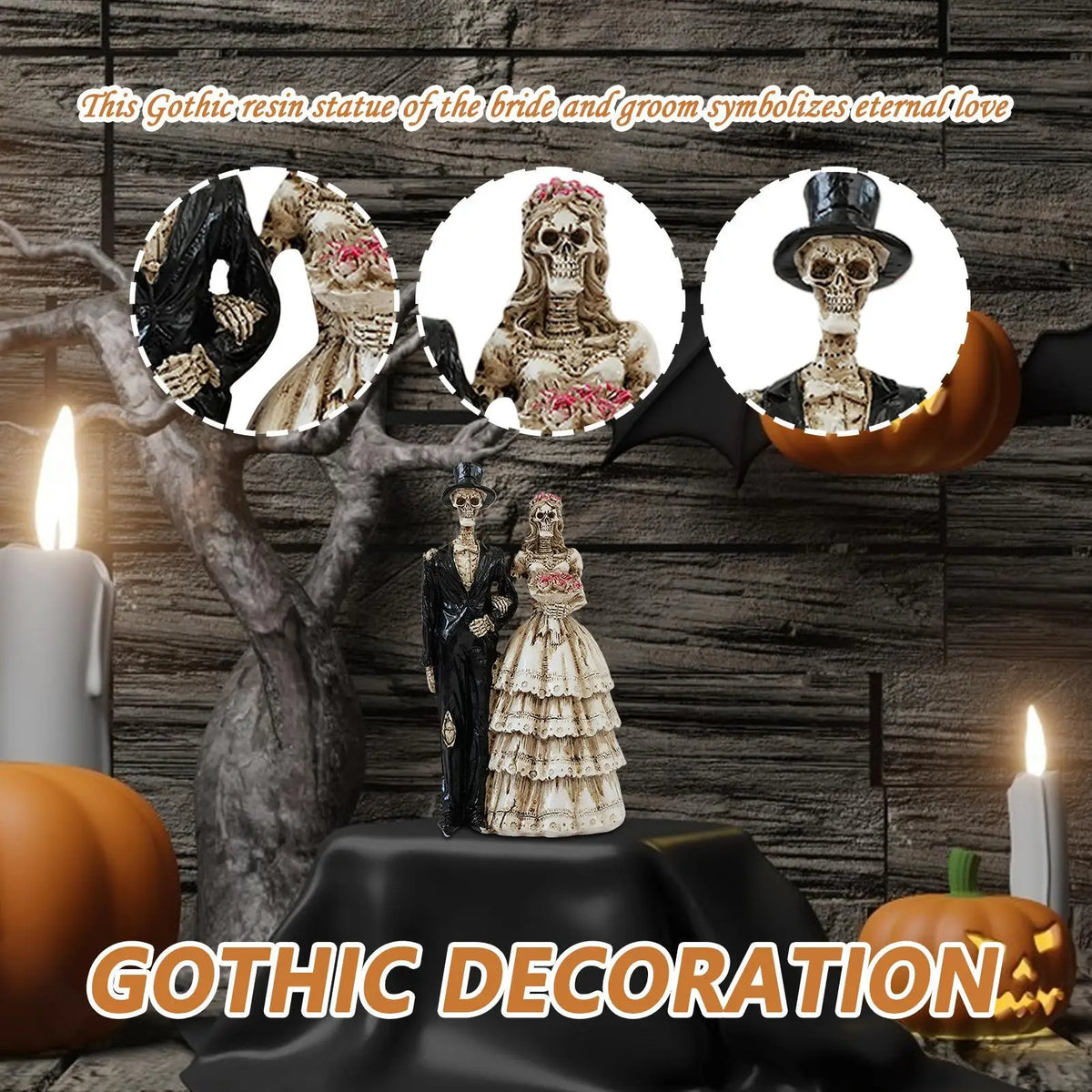 Gothic Skeleton Bride & Groom Resin Couple Desk Figurine Gothic Resin Figurine Qme